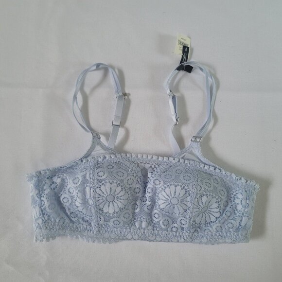 Aerie Real Power Wireless Padded Lace Bra Floral Blue Size 32A - Picture 1 of 6